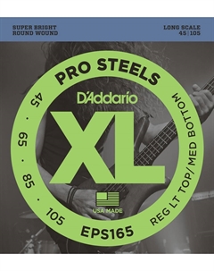 Струны для бас-гитар D'ADDARIO EPS165 ProSteels Bass, Custom Light, 45-105, Long Scale D`addario