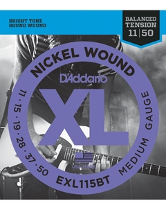 Струны для электрогитар D'ADDARIO EXL115BT NICKEL WOUND, BALANCED TENSION MEDIUM, 11-50 струны для электрогитары, 11-50 D`addario
