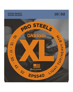 Струны для электрогитар D'ADDARIO EPS540 PROSTEELS LIGHT TOP/HEAVY BOTTOM 10-52 струны для электрогитары, сталь, 10-52 D`addario