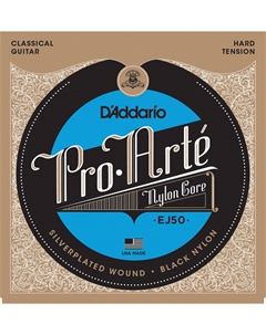 Струны для классических гитар, нейлоновые D'ADDARIO EJ50 PRO-ARTE BLACK NYLON HARD TENSION струны для классической гитары, сильное натяжение, чёрный нейлон (посеребрёная D`addario