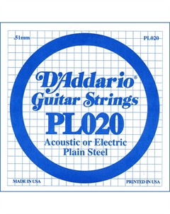 Струны D'ADDARIO PL020 Single Plain Steel 020 D`addario