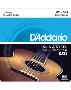 Струны для акустических гитар, металлические D'ADDARIO EJ35 SET FOLK SILK & STEEL 12STR D`addario