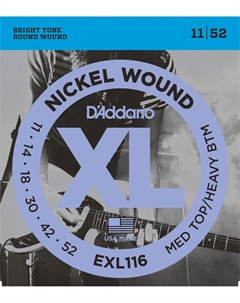 Струны для электрогитар D'ADDARIO EXL116 NICKEL WOUND, MEDIUM TOP/HEAVY BOTTOM, 11-52 D`addario