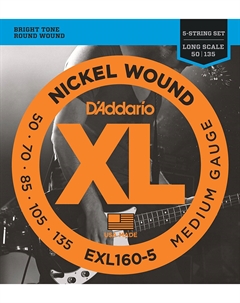 Струны для бас-гитар D'ADDARIO EXL160-5 NICKEL WOUND 5-STRING BASS, MEDIUM, 50-135, LONG SCALE D`addario