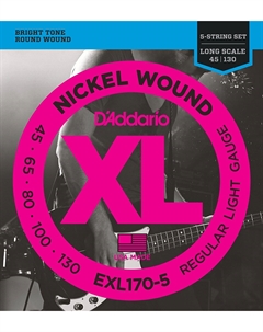 Струны для бас-гитар D'ADDARIO EXL170-5 Nickel Wound 5-String Bass, Light, 45-130, Long Scale D`addario