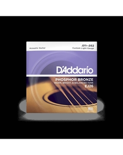 Струны для акустических гитар, металлические D'ADDARIO EJ26 PHOSPHOR BRONZE CUSTOM LIGHT 11-52 D`addario