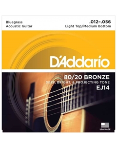 Струны для акустических гитар, металлические D'ADDARIO EJ14 80/20 BRONZE ACOUSTIC GUITAR STRINGS, LIGHT TOP/MEDIUM BOTTOM/BLUEGRASS, 12-56 струны для акустической гитары, 12 D`addario