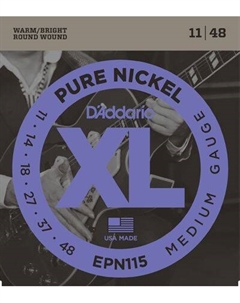 Струны для электрогитар D'ADDARIO EPN115 PURE NICKEL BLUES/JAZZ ROCK 11-48 струны для электрогитары, никель, 11-48 D`addario