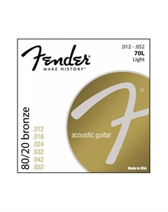 Струны для акустических гитар, металлические STRINGS NEW ACOUSTIC 70L 80/20 BRONZE BALL END 12-52 Fender