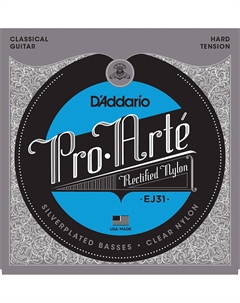 Струны для классических гитар, нейлоновые D'ADDARIO EJ31 PRO-ARTE RECTIFIED TREBLES, HARD TENSION струны для классической гитары, сильноенатяжение D`addario