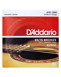 Струны для акустических гитар, металлические D'ADDARIO EZ930 SET ACOUS GTR 85/15 MED D`addario