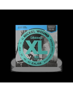 Струны для электрогитар D'ADDARIO EXL158 NICKEL WOUND BARITONE LIGHT 13-62 струны для электрогитары (баритон), никелерованная сталь, 13-62 D`addario
