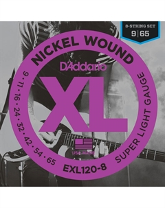 Струны D'ADDARIO EXL120-8 NICKEL WOUND 8-STRING SUPER LIGHT 9-65 D`addario