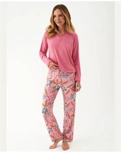 Женская пижама с длинными брюками с длинным рукавом из вискозы с цветочным принтом, цвет Rosa Promise