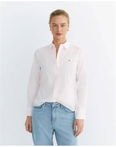 Женская рубашка с длинным рукавом, однотонная с вышитым логотипом на груди, светло-розовый Tommy hilfiger