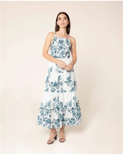 Длинное платье с принтом и прямой горловиной, белый Niza