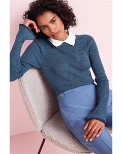 Вязаный топ с расклешенными рукавами и воротником, синий Next