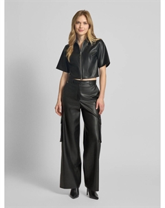 Укороченная блузка-рубашка из искусственной кожи, модель «Ceni», черный Hugo