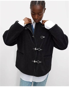 Женская шуба с мандариновым воротником и декоративными пряжками, чёрный Parfois