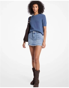 Женский свитер с короткими рукавами и круглым вырезом, синий индиго Michael michael kors