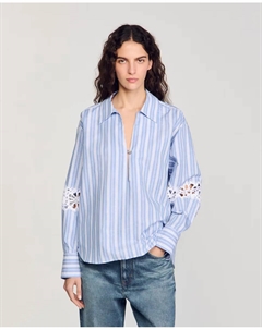 Женская рубашка в полоску с кружевом, голубой Sandro