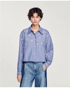 Женская рубашка в полоску со стразами, синий Sandro