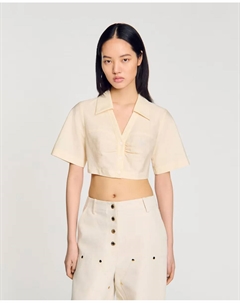 Женская короткая рубашка со сборками, бежевый Sandro