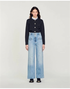 Женские прямые джинсы с широкими штанинами и завышенной талией, синий Sandro