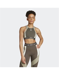 Женский бюстгальтер TECHFIT со средней поддержкой и высоким воротником в стиле колорблок, зеленый Adidas