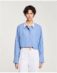 Женская короткая полосатая рубашка, голубой Sandro