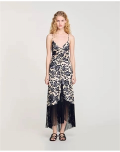 Длинное платье с принтом и бахромой, многоцветный Sandro