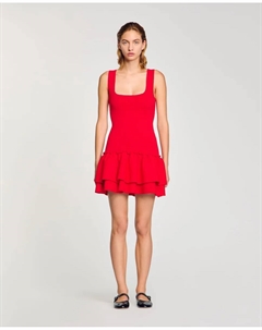 Короткое трикотажное платье с рюшами, красный Sandro