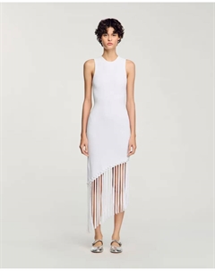 Ассиметричное платье с бахромой и крючком, белый Sandro