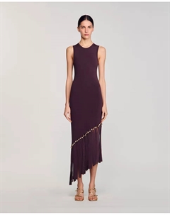 Ассиметричное платье с бахромой и бисером, коричневый Sandro