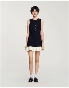 Короткое твидовое платье с контрастной оборкой, чёрный Sandro