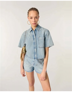 Женская джинсовая рубашка с заклепками, синий Maje