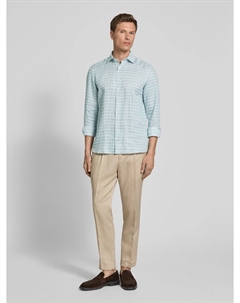 Льняная рубашка прямого кроя с воротником-стойкой, мятный Bugatti