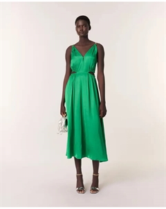 Длинное атласное платье, зеленый Maje