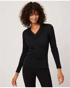 Женская термофутболка с длинными рукавами и V-образным вырезом, чёрный Ysabel mora