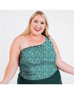 Женский укороченный топ для плавания Layla с одним плечом и встроенным бюстгальтером, цвет dark jade daisies Calypsa