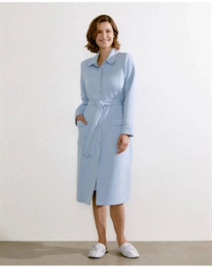 Женский халат на пуговицах с однотонным воротником с кружевной деталью, синий Enfasis