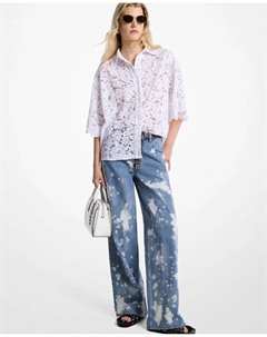 Женские широкие прямые джинсы с выцветшими, синий Michael michael kors