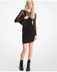 Короткое платье с полупрозрачными длинными рукавами, чёрный Michael michael kors