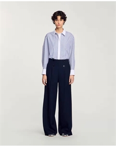 Брюки женские широкие костюмные с декоративными пуговицами, тёмно-синий Sandro