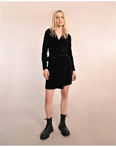 Короткое бархатное платье с бантом, чёрный Molly bracken