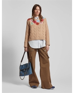 Вязаный шерстяной свитер с цветочными аппликациями, коричневый Weekend max mara