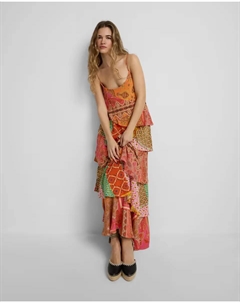 Длинное платье с рюшами с принтом пэчворк, оранжевый Silbon