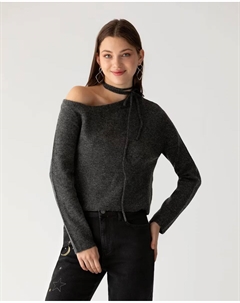 Женский свитер с длинными рукавами и неровной горловиной, серый Noon