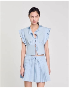 Женский топ с рюшами и стразами, голубой Sandro