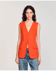 Женский блейзер без рукавов с застежкой на пуговицы, оранжевый Sandro